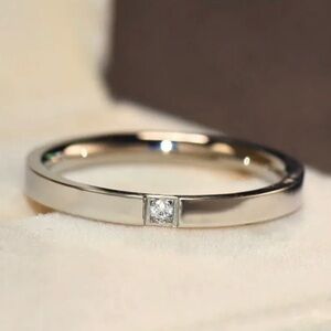 1pc Fashion Minimalist Titanium Steel Ring Inlaid With Zircon